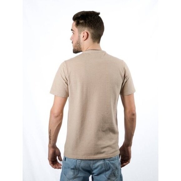 Men's Beige Henley Shirt Short Sleeve Casual Fit XXL - Picture 2 of 3